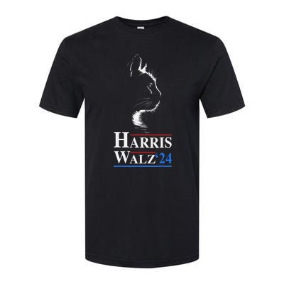 Harris Waltz 2024 Election Funny Cat Kamala Harris Tim Walz Softstyle CVC T-Shirt