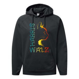 Harris Waltz 2024 Kamala Walz Cat Lettering Positive Funny Performance Fleece Hoodie