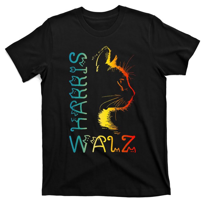 Harris Waltz 2024 Kamala Walz Cat Lettering Positive Funny T-Shirt