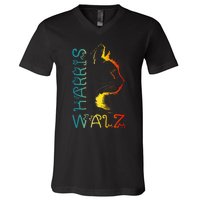 Harris Waltz 2024 Kamala Walz Cat Lettering Positive Funny V-Neck T-Shirt