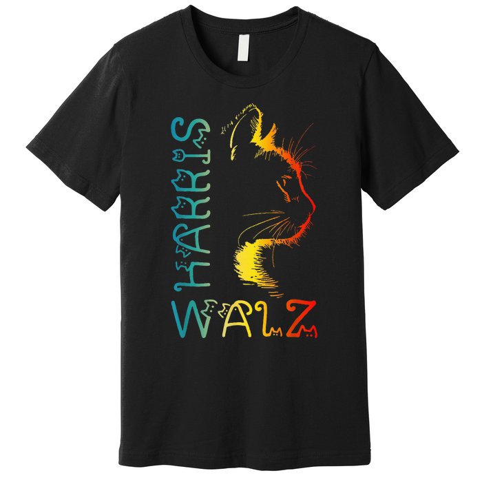 Harris Waltz 2024 Kamala Walz Cat Lettering Positive Funny Premium T-Shirt