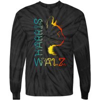 Harris Waltz 2024 Kamala Walz Cat Lettering Positive Funny Tie-Dye Long Sleeve Shirt