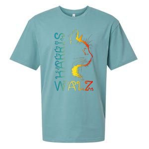 Harris Waltz 2024 Kamala Walz Cat Lettering Positive Funny Sueded Cloud Jersey T-Shirt