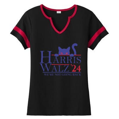 Harris Waltz 2024 WeRe Not Going Back Funny Cat Lady Gift Ladies Halftime Notch Neck Tee