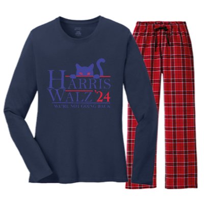 Harris Waltz 2024 WeRe Not Going Back Funny Cat Lady Gift Women's Long Sleeve Flannel Pajama Set 