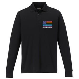 Harris Waltz 2024 Election Kamala Harris Tim Waltz 2024 Performance Long Sleeve Polo