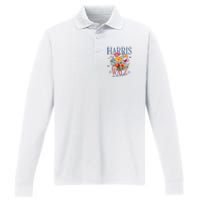 Harris Walz 2024 Election President Kamala Harris Tim Waltz Performance Long Sleeve Polo