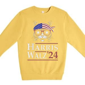 Harris Walz 2024 Funny Cat Election Kamala Harris Tim Waltz Premium Crewneck Sweatshirt