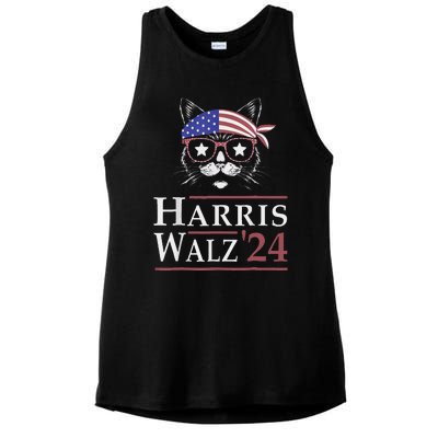 Harris Walz 2024 Funny Cat Election Kamala Harris Tim Waltz Ladies PosiCharge Tri-Blend Wicking Tank