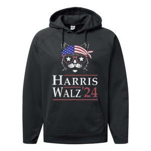 Harris Walz 2024 Funny Cat Election Kamala Harris Tim Waltz Performance Fleece Hoodie