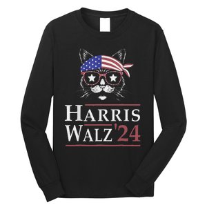 Harris Walz 2024 Funny Cat Election Kamala Harris Tim Waltz Long Sleeve Shirt