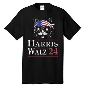 Harris Walz 2024 Funny Cat Election Kamala Harris Tim Waltz Tall T-Shirt