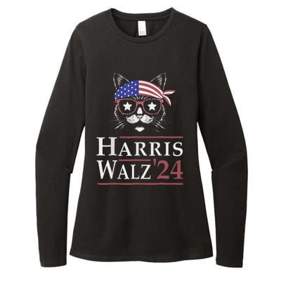 Harris Walz 2024 Funny Cat Election Kamala Harris Tim Waltz Womens CVC Long Sleeve Shirt