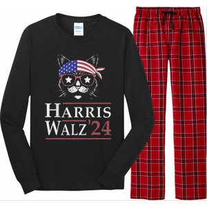 Harris Walz 2024 Funny Cat Election Kamala Harris Tim Waltz Long Sleeve Pajama Set