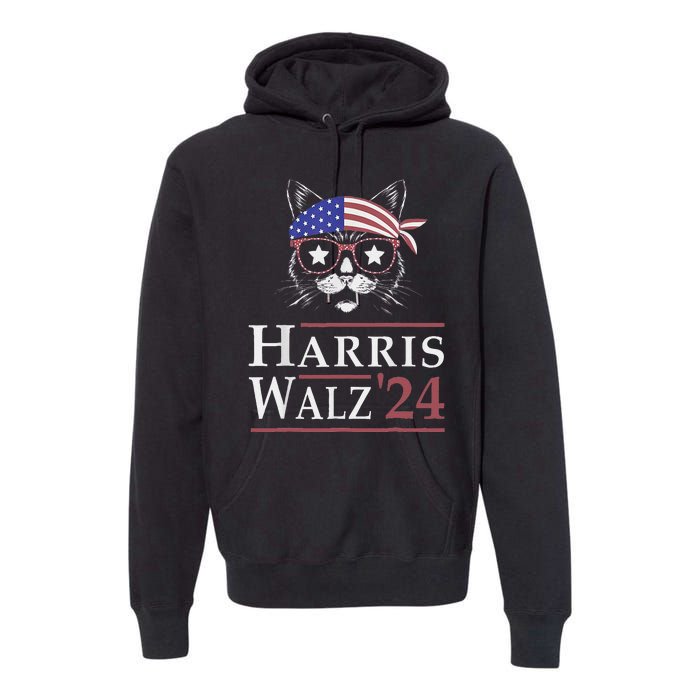 Harris Walz 2024 Funny Cat Election Kamala Harris Tim Waltz Premium Hoodie