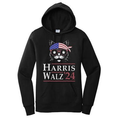 Harris Walz 2024 Funny Cat Election Kamala Harris Tim Waltz Women's Pullover Hoodie