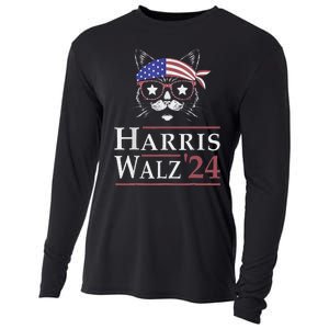 Harris Walz 2024 Funny Cat Election Kamala Harris Tim Waltz Cooling Performance Long Sleeve Crew