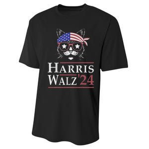 Harris Walz 2024 Funny Cat Election Kamala Harris Tim Waltz Performance Sprint T-Shirt