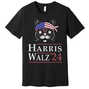 Harris Walz 2024 Funny Cat Election Kamala Harris Tim Waltz Premium T-Shirt