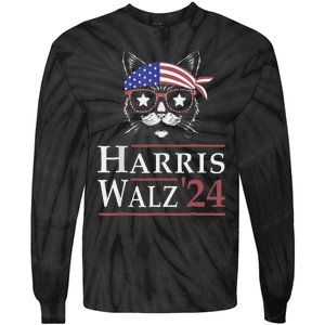 Harris Walz 2024 Funny Cat Election Kamala Harris Tim Waltz Tie-Dye Long Sleeve Shirt