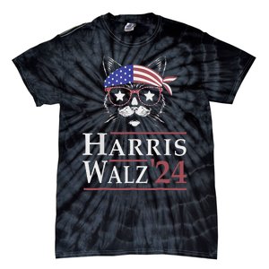 Harris Walz 2024 Funny Cat Election Kamala Harris Tim Waltz Tie-Dye T-Shirt