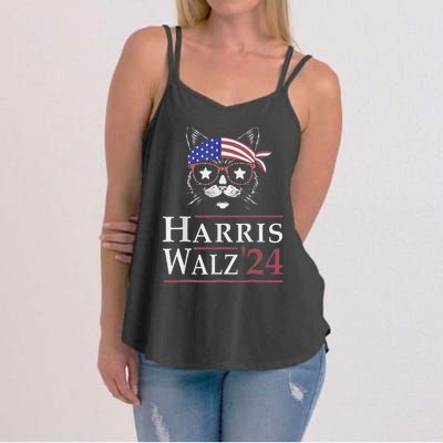 Harris Walz 2024 Funny Cat Election Kamala Harris Tim Waltz Women's Strappy Tank