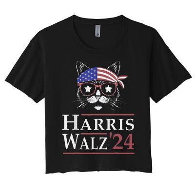 Harris Walz 2024 Funny Cat Election Kamala Harris Tim Waltz Women's Crop Top Tee