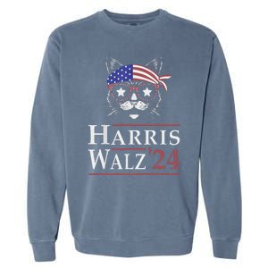 Harris Walz 2024 Funny Cat Election Kamala Harris Tim Waltz Garment-Dyed Sweatshirt