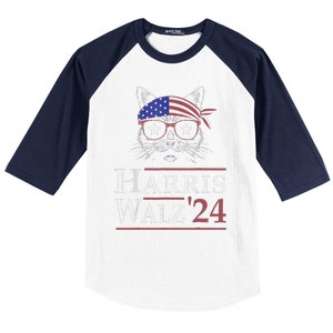 Harris Walz 2024 Funny Cat Election Kamala Harris Tim Waltz Baseball Sleeve Shirt