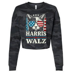 Harris Waltz 2024 Election Funny Cat Kamala Harris Tim Walz Cropped Pullover Crew