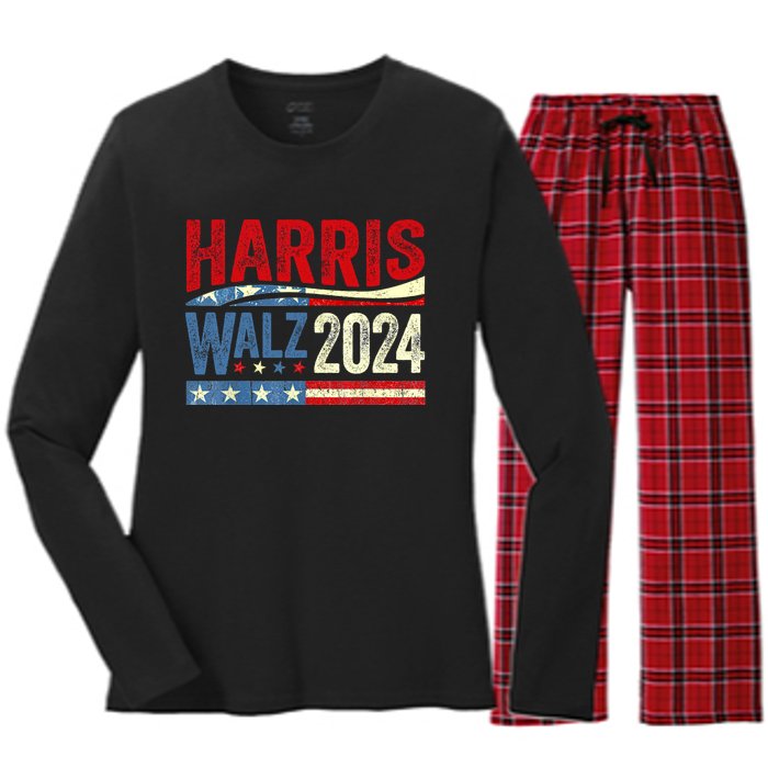 Harris Waltz 2024 Election Kamala Harris Tim Waltz 2024 Women's Long Sleeve Flannel Pajama Set 