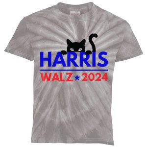 Harris Walz 2024 Funny Cat Election Kamala Harris Tim Waltz Kids Tie-Dye T-Shirt