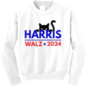 Harris Walz 2024 Funny Cat Election Kamala Harris Tim Waltz Kids Sweatshirt