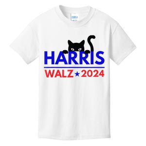 Harris Walz 2024 Funny Cat Election Kamala Harris Tim Waltz Kids T-Shirt