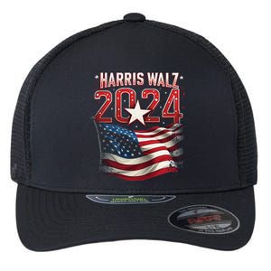 Harris Walz 2024 Patriotic American Flag Flexfit Unipanel Trucker Cap