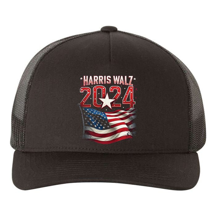 Harris Walz 2024 Patriotic American Flag Yupoong Adult 5-Panel Trucker Hat