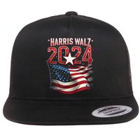 Harris Walz 2024 Patriotic American Flag Flat Bill Trucker Hat