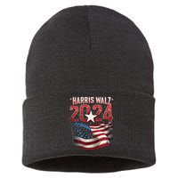 Harris Walz 2024 Patriotic American Flag Sustainable Knit Beanie