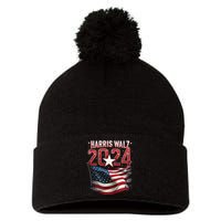 Harris Walz 2024 Patriotic American Flag Pom Pom 12in Knit Beanie