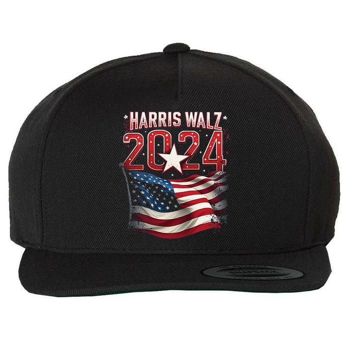 Harris Walz 2024 Patriotic American Flag Wool Snapback Cap