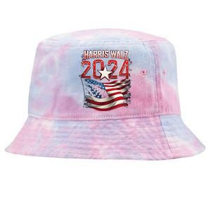 Harris Walz 2024 Patriotic American Flag Tie-Dyed Bucket Hat