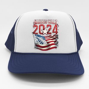 Harris Walz 2024 Patriotic American Flag Trucker Hat