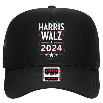 Harris Walz 2024 Kamala Harris Tom Walz High Crown Mesh Back Trucker Hat