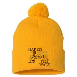 Harris Walz 2024 President American Flag Kamala Harris Waltz Pom Pom 12in Knit Beanie