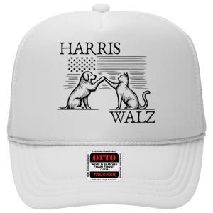 Harris Walz 2024 President American Flag Kamala Harris Waltz High Crown Mesh Back Trucker Hat