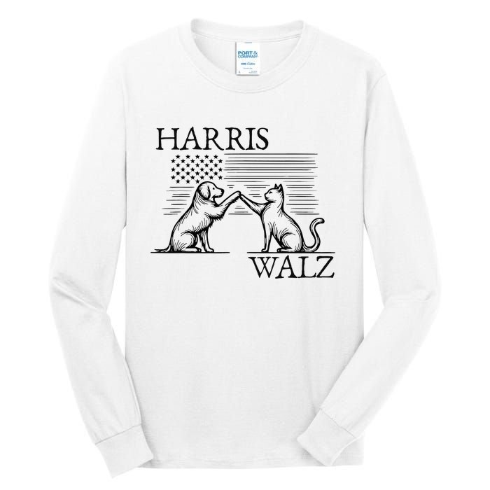 Harris Walz 2024 President American Flag Kamala Harris Waltz Tall Long Sleeve T-Shirt