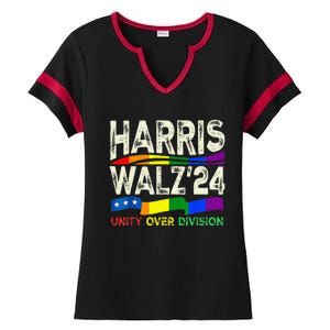 Harris Waltz 2024 Unity Over Division Kamala Harris Tim Walz Ladies Halftime Notch Neck Tee