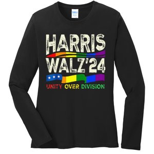 Harris Waltz 2024 Unity Over Division Kamala Harris Tim Walz Ladies Long Sleeve Shirt