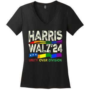 Harris Waltz 2024 Unity Over Division Kamala Harris Tim Walz Women's V-Neck T-Shirt