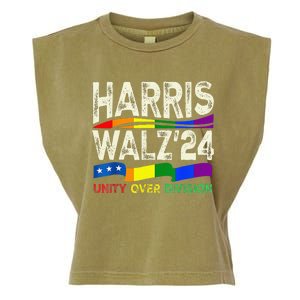 Harris Waltz 2024 Unity Over Division Kamala Harris Tim Walz Garment-Dyed Women's Muscle Tee